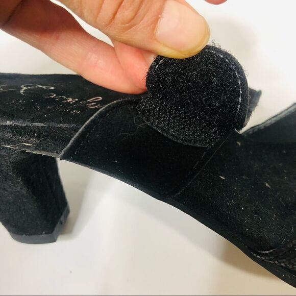 Helle Comfort Black Leather Rhinestone Strap Mule Heels - Picture 4 of 8